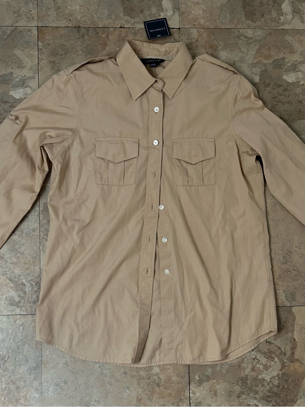 Lands' End Men's Long Sleeve Button-Down Shirt in Khaki